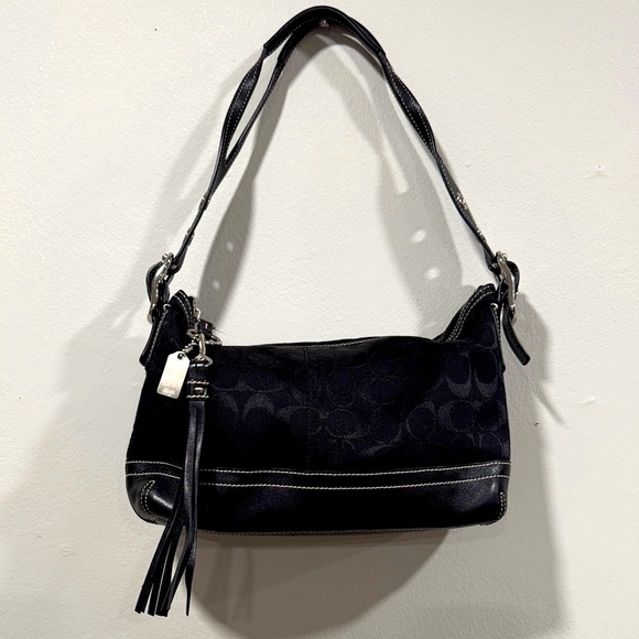 COACH 2000’s East West 9363 Shoulder Bag Leather Canvas Black Signature Classic - Picture 1 of 15